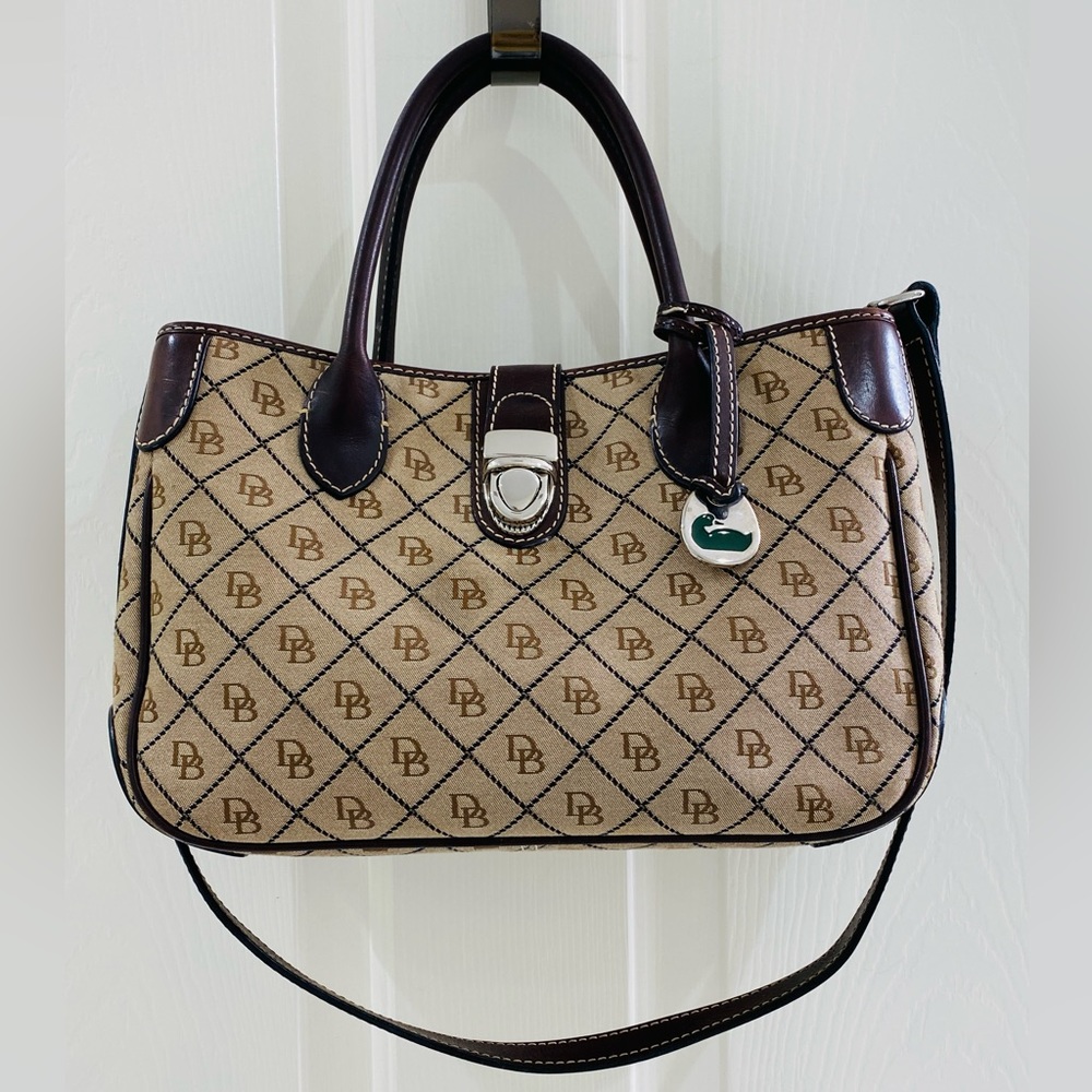 Designer-Style Beige and Dark Brown Monogram Shoulder Bag